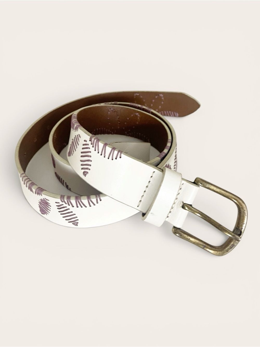 Free People Swift Haze floral Embroidered Belt white leather purple stitching - Picture 5 of 10
